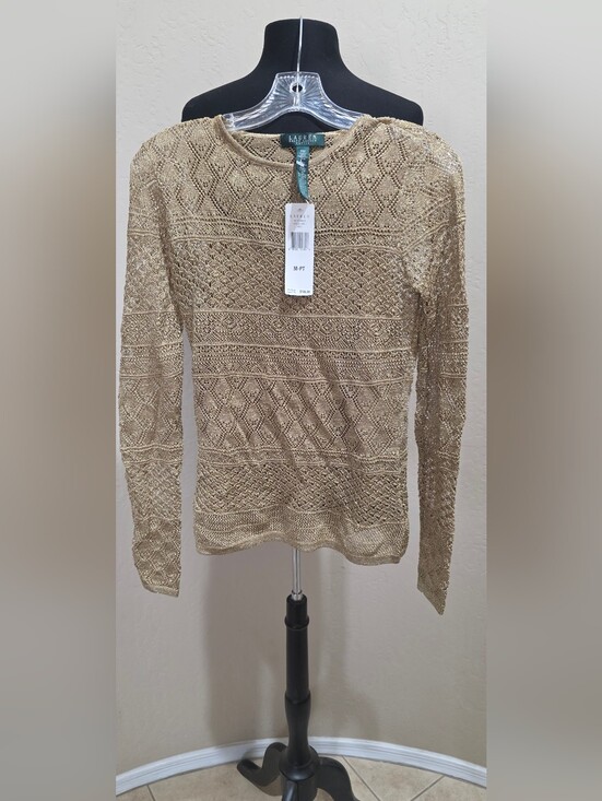 Ralph Lauren Sweaters - Ralph Lauren Gold Crochet PM Pullover Top With Tank Liner NWT
